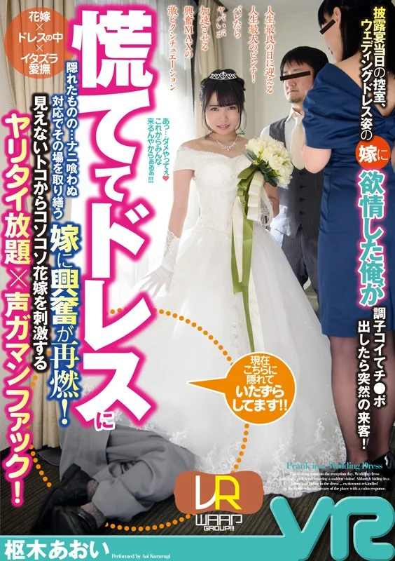 披露宴当日の控室、ウェディングドレス姿の嫁に欲情した俺が調子コイてチ●ポ出したら突然の来客！慌ててドレスに隠れたものの…ナニ喰わぬ対応でその場を取り繕う嫁に興奮が再燃！見えないトコからコソコソ花嫁を刺激するヤリタイ放題×声ガマンファック！ 枢木あおいのパッケージ画像です